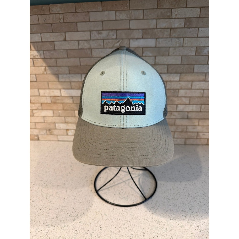 Patagonia P-6 Logo Trucker Hat Gray blue Mesh Snapback Outdoor Cap Adult OSFA